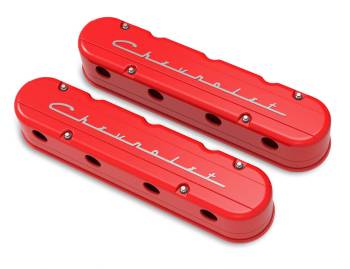 Holley - Holley Stock Height Valve Cover - Chevrolet Script - Aluminum - Red - GM LS-Series - (Pair)