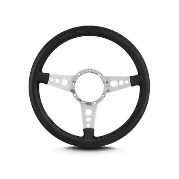 Lecarra Steering Wheels - Lecarra Mark 4 GT Steering Wheel - 14" Diameter - 3 Spoke - 1-1/4" Dish - Aluminum/Leather - Polished/Black