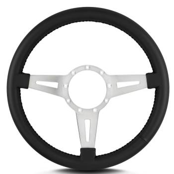 Lecarra Steering Wheels - Lecarra Mark 4 GT Elegante Steering Wheel - 14" Diameter - 3 Spoke - 1-1/4" Dish - Aluminum/Leather - Polished/Black