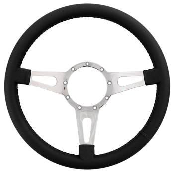 Lecarra Steering Wheels - Lecarra Mark 4 Supreme Steering Wheel - 14" Diameter - 3 Spoke - 1-1/4" Dish - Aluminum/Leather - Polished/Black