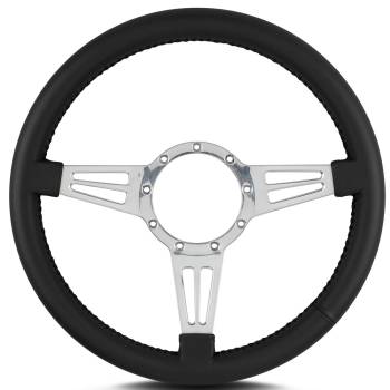 Lecarra Steering Wheels - Lecarra Mark 4 Double Slot Steering Wheel - 14" Diameter - 3 Spoke - 1-1/4" Dish - Aluminum/Leather - Polished/Black