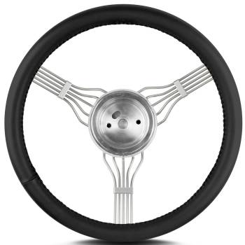 Lecarra Steering Wheels - Lecarra Banjo Steering Wheel - 15" Diameter - 3 Spoke - 1-1/4" Dish - Stainless/Leather - Polished/Black