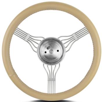 Lecarra Steering Wheels - Lecarra Banjo Steering Wheel - 15" Diameter - 3 Spoke - 1-1/4" Dish - Stainless/Leather - Polished/Tan