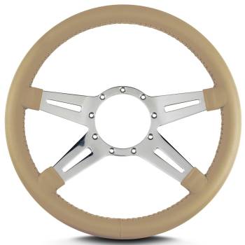 Lecarra Steering Wheels - Lecarra Mark 9 Elegante Steering Wheel - 14" Diameter - 4 Spoke - 1-1/4" Dish - Aluminum/Leather - Polished/Tan