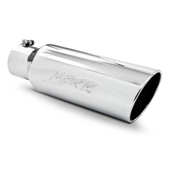 MBRP Performance Exhaust - MBRP Exhaust Tip - 4" Inlet - 6" Round Outlet - 18" Length - Single Wall - Rolled Edge - Angled Cut - Stainless - Chrome