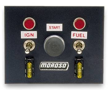 Moroso Performance Products - Moroso Dash Mount Switch Panel - 4 x 5" - 2 Toggles/1 Momentary Button - Indicator Lights - Aluminum - Black