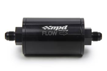 MPD Racing - MPD Fuel Filter - 30 Micron - Stainless Element - 6 AN Male Inlet - 6 AN Male Outlet - Aluminum - Black