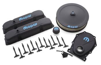 Proform Parts - Proform Engine Dress Up Kit - Recessed Blue Mopar Logo - Steel - Black Crinkle - Mopar B/RB-Series