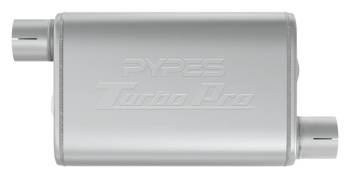 Pypes Performance Exhaust - Pypes Performance Exhaust Turbo Pro Muffler - 2-1/2" Offset Inlet - 2-1/2" Offset Outlet - 9-1/2 x 4-1/2" Oval Body - 14" Long - Stainless
