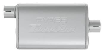 Pypes Performance Exhaust - Pypes Performance Exhaust Turbo Pro Muffler - 2-1/2" Offset Inlet - 2-1/2" Centered Outlet - 9-1/2 x 4-1/2" Oval Body - 14" Long - Stainless
