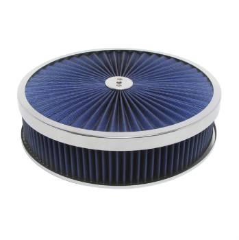 Racing Power - Racing Power Super Flow Air Cleaner Assembly - 14" Diameter - 3" Tall - 5-1/8" Carb Flange - Drop Base - Blue Reusable Cotton - Steel - Chrome