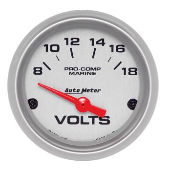 Auto Meter - Autometer Ultra-Lite Marine Voltmeter - 8-18V - Short Sweep - 2-1/16 in Diameter - Silver Face