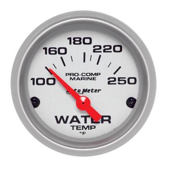 Auto Meter - Autometer Pro-Comp Marine Water Temp Gauge - 100-250 Degree F - Electric - Analog - Short Sweep - 2-1/16 in Diameter - Silver Face