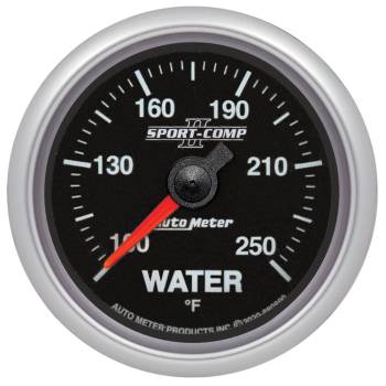 Auto Meter - Autometer Sport Comp II Water Temp Gauge - 100-250 Degree F - Full Sweep - 2-1/16 in Diameter - Black Face