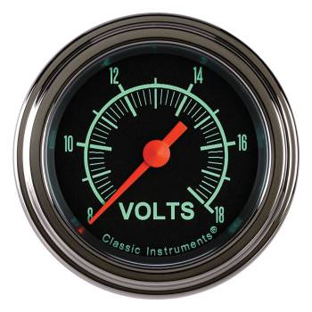 Classic Instruments - Classic Instruments G/Stock Voltmeter - 8-18V - Full Sweep - 2-1/8 in Diameter - Low Step Stainless Bezel - Black Face