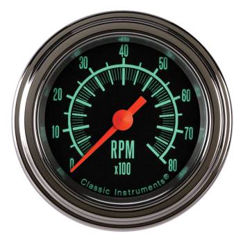Classic Instruments - Classic Instruments G/Stock Tachometer - 8000 RPM - 2-1/8 in Diameter - Low Step Stainless Bezel - Black Face