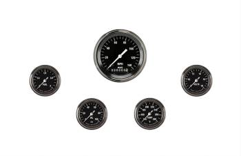 Classic Instruments - Classic Instruments Hot Rod Gauge Kit - Fuel/Oil Pressure/Speedometer/Voltmeter/Water Temperature - Full Sweep - Low Step Stainless Bezel - Black Face