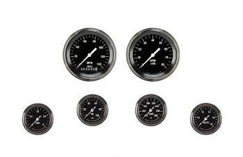 Classic Instruments - Classic Instruments Hot Rod Gauge Kit - Full Sweep - Low Step Stainless Bezel - Black Face