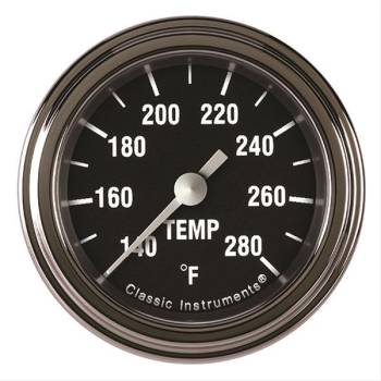 Classic Instruments - Classic Instruments Hot Rod Water Temp Gauge - 140-280 Degree F - Full Sweep - 2-1/8 in Diameter - Low Step Stainless Bezel - Black Face