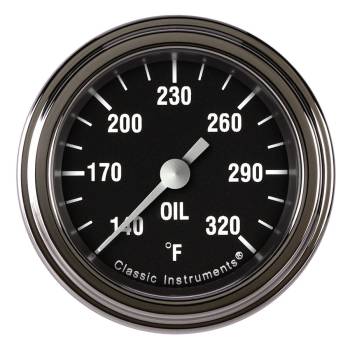Classic Instruments - Classic Instruments Hot Rod Oil Temp Gauge - 140-320 Degree F - Full Sweep - 2-1/8 in Diameter - Low Step Stainless Bezel - Black Face
