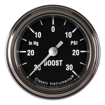 Classic Instruments - Classic Instruments Hot Rod Boost Gauge - 0-30 psi - 5 psi Increment - Full Sweep - 2-1/8 in Diameter - Low Step Stainless Bezel - Black Face