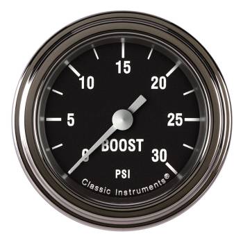 Classic Instruments - Classic Instruments Hot Rod Boost Gauge - 0-30 psi - 2.5 psi Increment - Full Sweep - 2-1/8 in Diameter - Low Step Stainless Bezel - Black Face