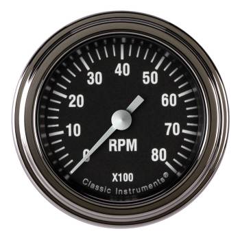 Classic Instruments - Classic Instruments Hot Rod Tachometer - 0-8000 RPM - Full Sweep - 2-1/8 in Diameter - Low Step Stainless Bezel - Black Face