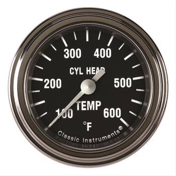 Classic Instruments - Classic Instruments Hot Rod Cylinder Head Temp Gauge - 100-600 Degrees F - Full Sweep - 2-1/8 in Diameter -  Low Step Stainless Bezel - Black Face
