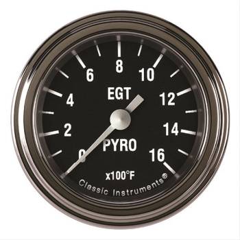 Classic Instruments - Classic Instruments Hot Rod Exhaust Gas Temp Gauge - 0-1600 Degrees F - Full Sweep - 2-1/8 in Diameter - Low Step Stainless Bezel - Black Face