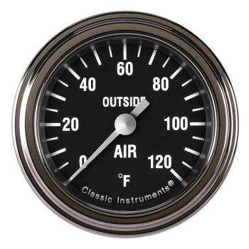 Classic Instruments - Classic Instruments Hot Rod Outside Air Temp Gauge - 0-120 Degrees F - Full Sweep - 2-1/8 in Diameter - Low Step Stainless Bezel - Black Face