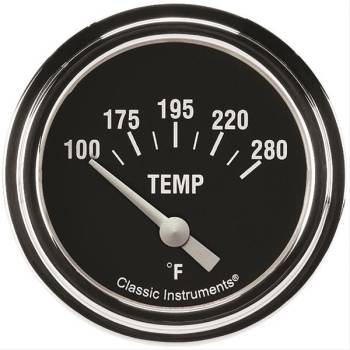 Classic Instruments - Classic Instruments Hot Rod Water Temp Gauge - 100-280 Degrees F - Short Sweep - 2-5/8 in Diameter - Low Step Stainless Bezel - Black Face