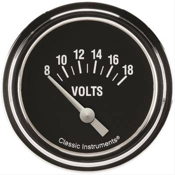 Classic Instruments - Classic Instruments Hot Rod Voltmeter Gauge - 8-18 Volts - Short Sweep - 2-5/8 in Diameter - Low Step Stainless Bezel - Black Face