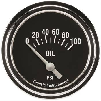 Classic Instruments - Classic Instruments Hot Rod Oil Pressure Gauge - 0-100 psi - Short Sweep - 2-5/8 in Diameter - Low Step Stainless Bezel - Black Face