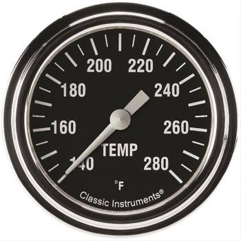 Classic Instruments - Classic Instruments Hot Rod Water Temp Gauge - 140-280 Degrees F - Full Sweep - 2-5/8 in Diameter - Low Step Stainless Bezel - Black Face
