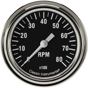 Classic Instruments - Classic Instruments Hot Rod Tachometer - 0-8000 RPM - Full Sweep - 2-5/8 in Diameter - Low Step Stainless Bezel - Black Face