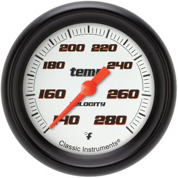 Classic Instruments - Classic Instruments Velocity Water Temp Gauge - 140-280 Degrees F - Full Sweep - 2-5/8 in Diameter - Flat Black Bezel - White Face
