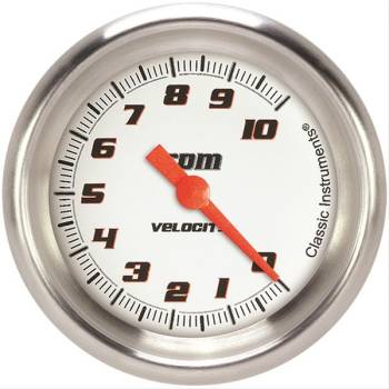 Classic Instruments - Classic Instruments Velocity Tachometer - 0-10000 RPM - Full Sweep - 2-5/8 in Diameter - Low Step Stainless Bezel - White Face