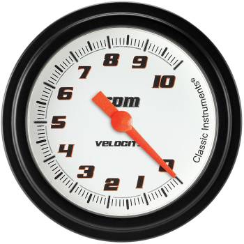 Classic Instruments - Classic Instruments Velocity Tachometer - 0-10000 RPM - Full Sweep - 2-5/8 in Diameter - Flat Black Bezel - White Face
