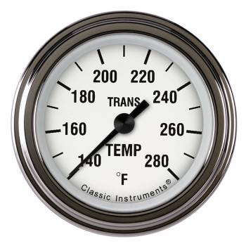 Classic Instruments - Classic Instruments White Hot Transmission Temp Gauge - 140-280 Degrees F - Full Sweep - 2-1/8 in Diameter - Low Step Stainless Bezel - White Face