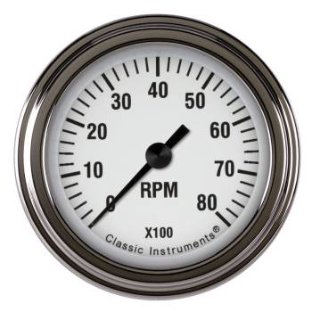 Classic Instruments - Classic Instruments White Hot Tachometer - 0-8000 RPM - Full Sweep - 2-1/8 in Diameter - Low Step Stainless Bezel - White Face