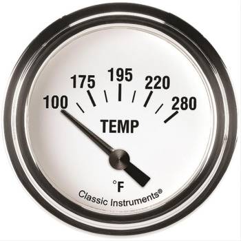 Classic Instruments - Classic Instruments White Hot Water Temp Gauge - 100-280 Degrees F - Short Sweep - 2-5/8 in Diameter - Low Step Stainless Bezel - White Face