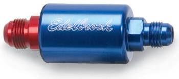 Edelbrock - Edelbrock High Flow In-Line Fuel Filter - 40 Micron - Stainless Element - 6 AN Male Inlet - 6 AN Male Outlet - Blue/Red