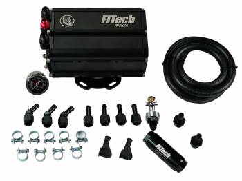 FiTech Fuel Injection - FiTech Go Fuel Force Fuel Tank - 255 lph Pump - 6 AN Fittings - Clamps/Fittings/Fuel Filter/Hose/Pressure Gauge/Sending Unit - Black