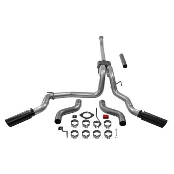 Flowmaster - Flowmaster Outlaw Cat-Back Exhaust System - 3 in Diameter - Dual Side Exit - 4 in Black Tips - Stainless - Ford Fullsize Truck 2021