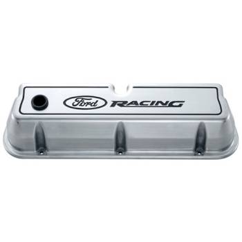 Ford Racing - Ford Racing Tall Valve Cover - Baffled - Breather Hole - Ford Racing Logo - Polished - Small Block Ford (Pair)