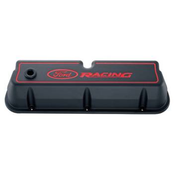 Ford Racing - Ford Racing Tall Valve Cover - Baffled - Breather Hole - Ford Racing Logo - Black Crinkle - Small Block Ford (Pair)