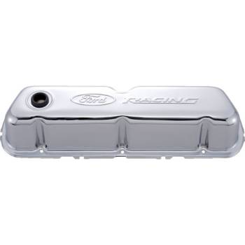 Ford Racing - Ford Racing Stock Height Valve Cover - Baffled - Breather Hole - Ford Racing Logo - Chrome - Small Block Ford (Pair)