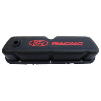 Ford Racing - Ford Racing Stock Height Valve Cover - Baffled - Breather Hole - Ford Racing Logo - Black Crinkle - Small Block Ford (Pair)