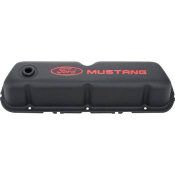 Ford Racing - Ford Racing Tall Valve Cover - Baffled - Breather Hole - Ford Mustang Logo - Black Crinkle - Small Block Ford (Pair)