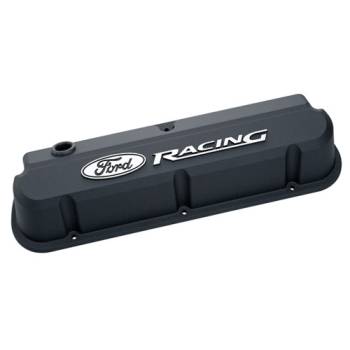 Ford Racing - Ford Racing Slant-Edge Tall Valve Cover - Baffled - Breather Hole - Raised Ford Racing Logo - Black Crinkle - Small Block Ford (Pair)